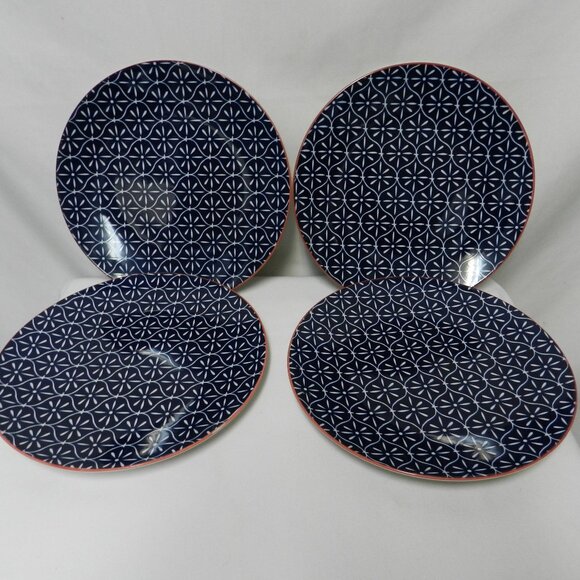 Better Home & Garden PIERS BLUE Ceramic Dinner Plate Set 4 micro dish oven NEW - Picture 1 of 14